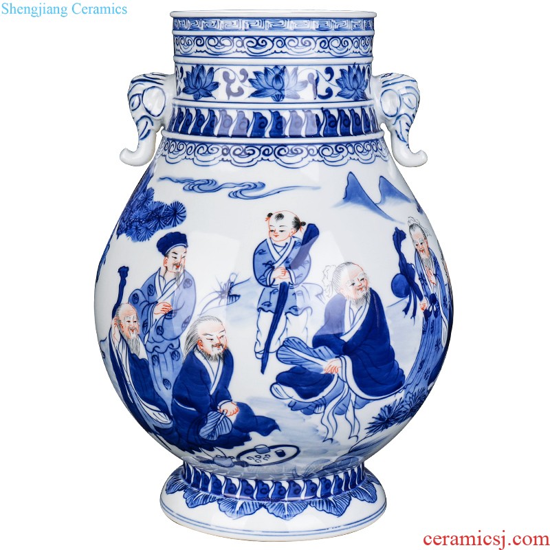 Jingdezhen ceramics antique flower arrangement of blue and white porcelain vase new Chinese style household living room TV cabinet collection furnishing articles