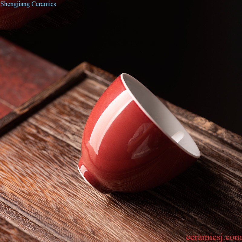 Jingdezhen kung fu tea cups ceramic tea set a single red porcelain sample tea cup, cup offering pure manual master cup single cup