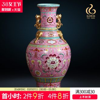 Jingdezhen ceramics hand-painted archaize pastel ruyi ears vases, Chinese style living room decorations rich ancient frame furnishing articles