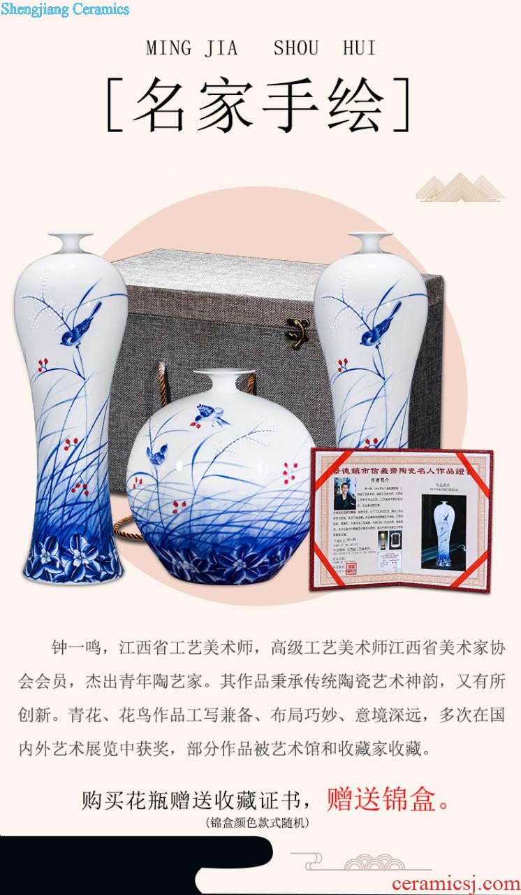 New Chinese style hand-painted vases furnishing articles color ink landscape after classical household three-piece adornment flower arranging jingdezhen ceramics