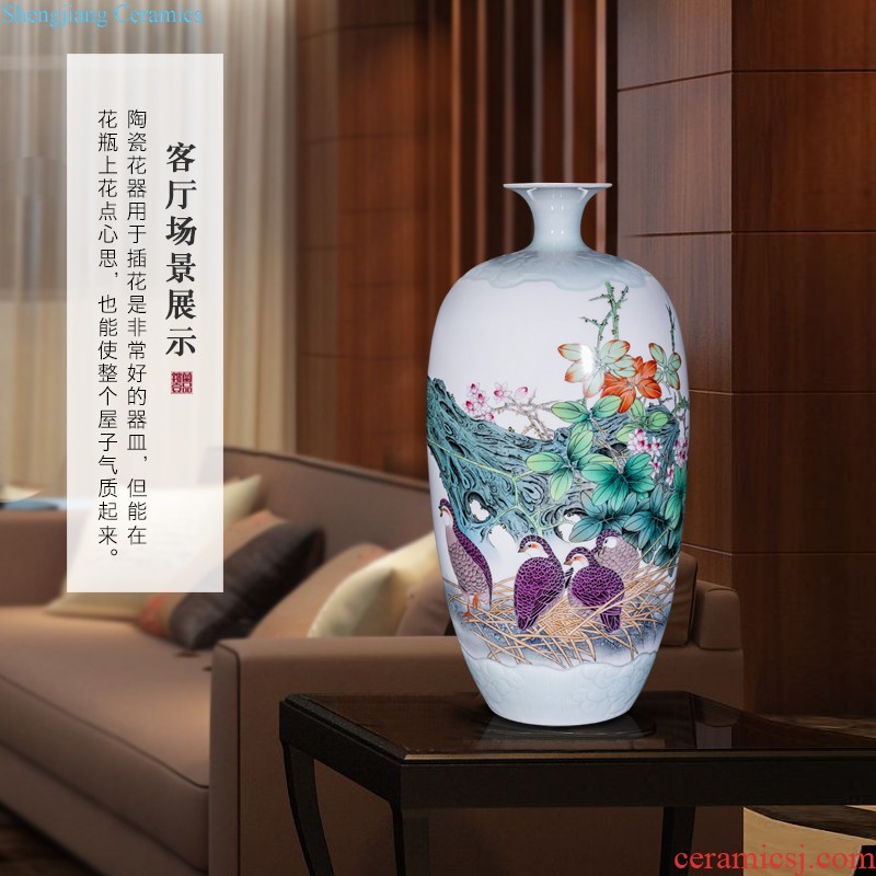 Jingdezhen ceramics hand-painted flower arranging dried flower vase new Chinese style living room TV ark adornment bedroom collection furnishing articles