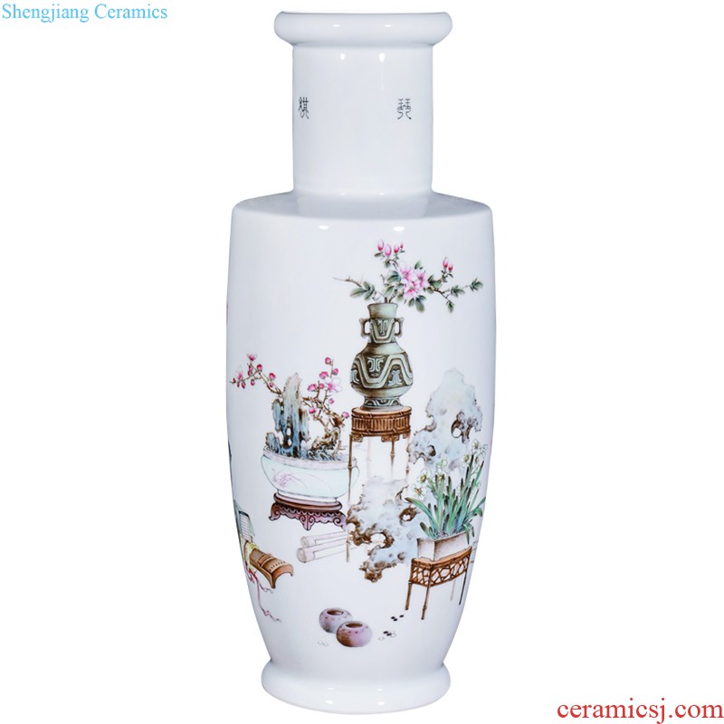 Jingdezhen ceramics hand-painted pastel lotus large vases, sitting room of Chinese style home decoration collection TV ark furnishing articles