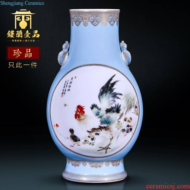 Jingdezhen ceramic dou lions ears flower arranging decorative vase sitting room of new Chinese style household decorations collection furnishing articles