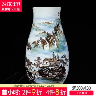 Jingdezhen blue and white porcelain vases, flower arrangement hand-painted ceramics painting of flowers and bright future of Chinese style living room accessories furnishing articles