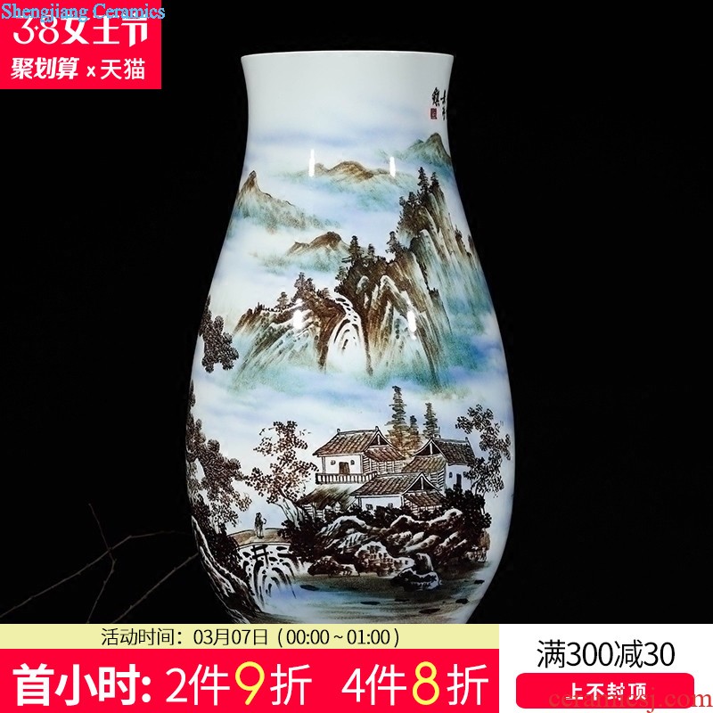 Jingdezhen blue and white porcelain vases, flower arrangement hand-painted ceramics painting of flowers and bright future of Chinese style living room accessories furnishing articles