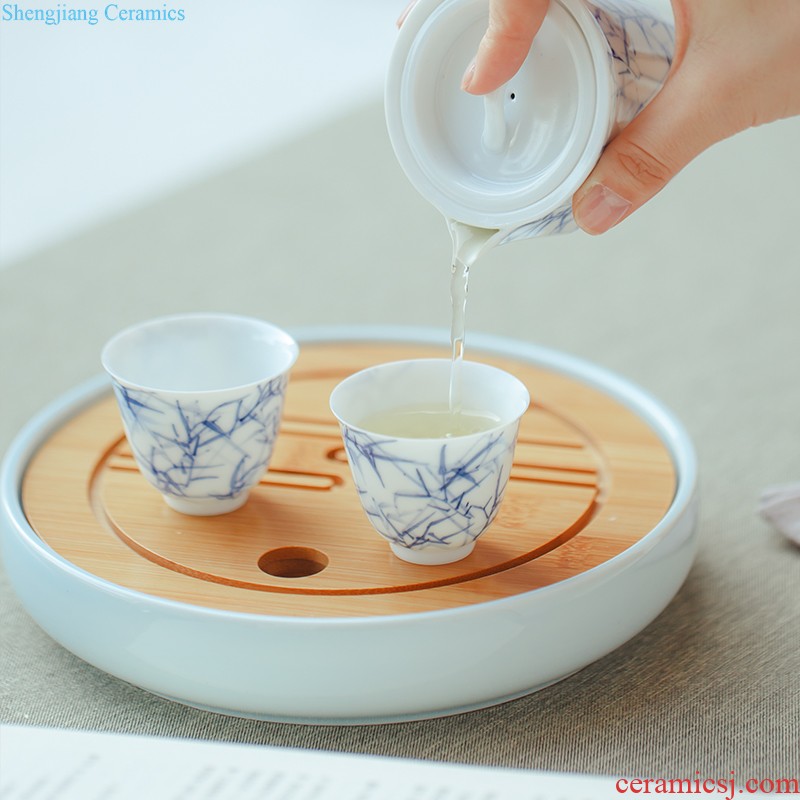 Jingdezhen ceramic kung fu tea set suit portable travel outside BaoHu contracted tea cup crack cup a pot of two cups