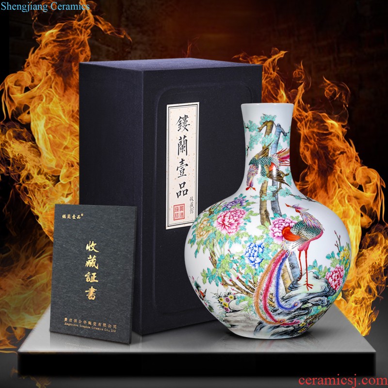 Jingdezhen ceramic hand-painted pastel peach willow vase bat Chinese style living room home decoration collection furnishing articles