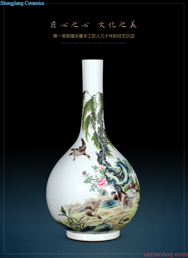 Jingdezhen ceramics imitation qing yongzheng colored enamel peacock willow bottles of Chinese vase trumpet rich ancient frame ornaments