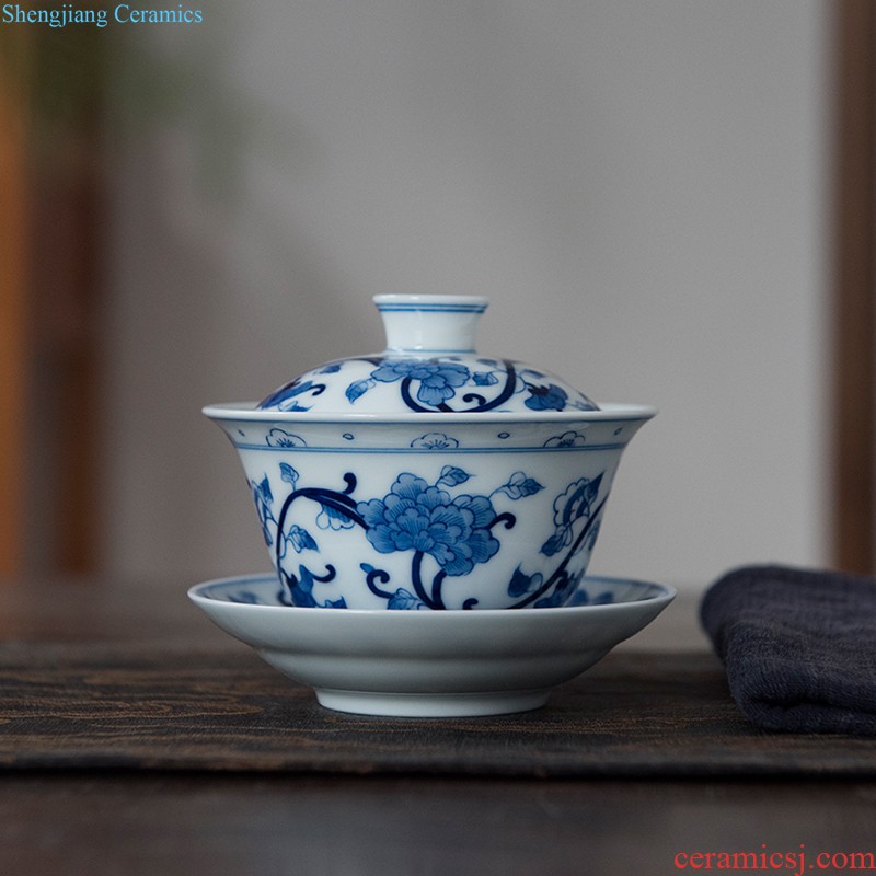 Kung fu tea set and contracted household ceramics glass hand-painted porcelain fair mug three tureen tea cup set