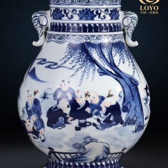 Optimal jingdezhen blue and white landscape hand-painted vases, flower implement Contemporary and contracted household decorative furnishing articles study restoring ancient ways