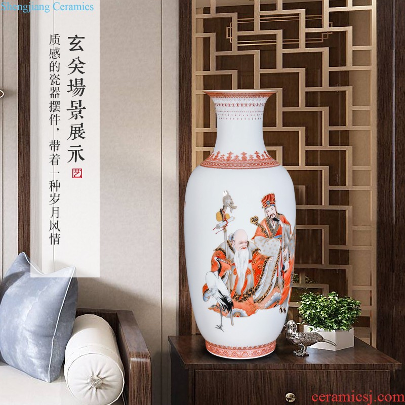 Jingdezhen ceramics hand-painted large dried flower vase planting Chinese style household sitting room porch handicraft furnishing articles