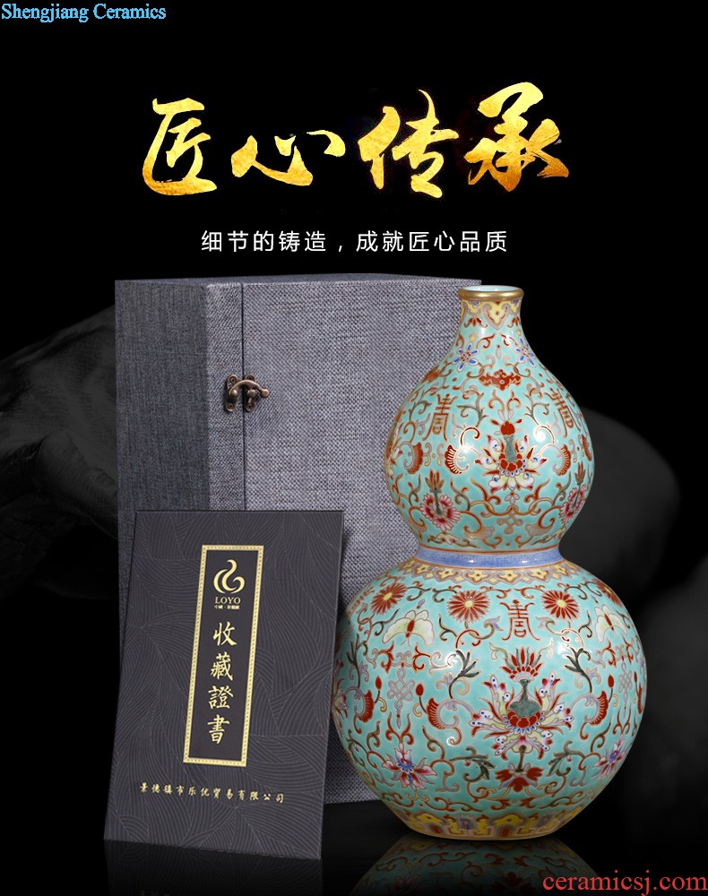 Jingdezhen ceramics vase imitation qing emperor kangxi golden pheasant tail bottles of Chinese style household adornment TV ark furnishing articles