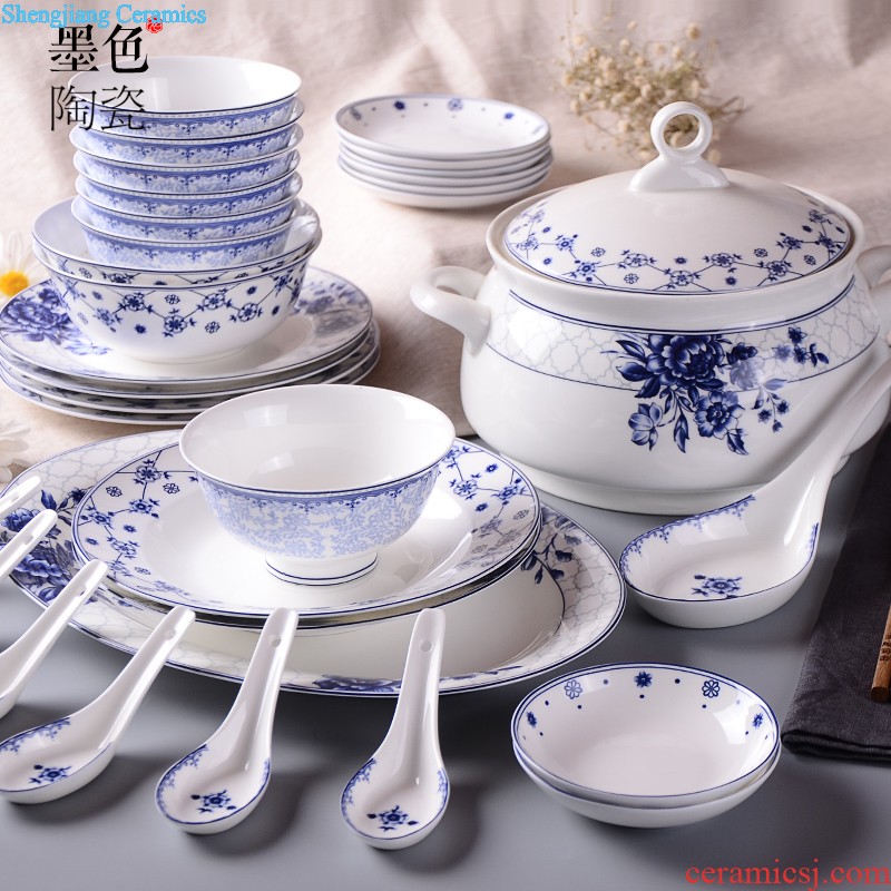 inky Jingdezhen ceramic tableware dishes suit 56 of the head of household bone bowls dish bowl chopsticks Chinese style