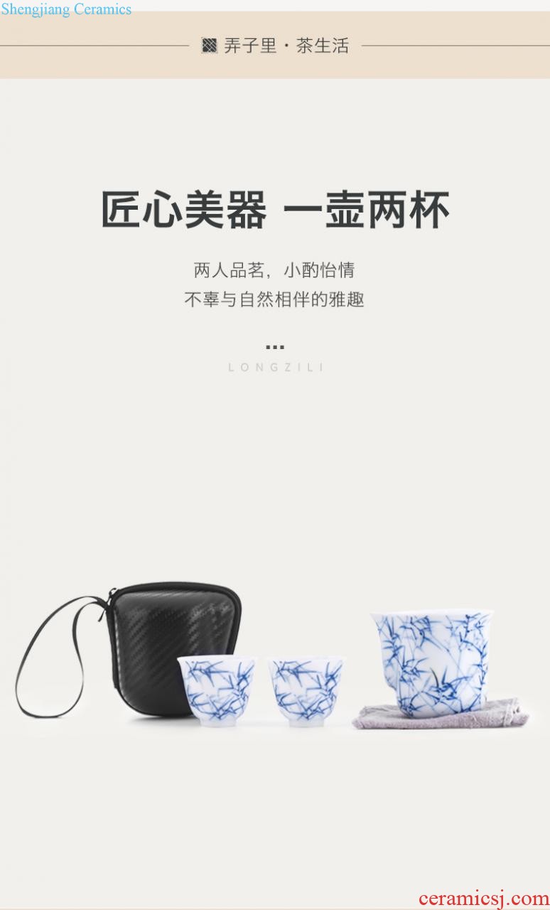 Jingdezhen ceramic kung fu tea set suit portable travel outside BaoHu contracted tea cup crack cup a pot of two cups