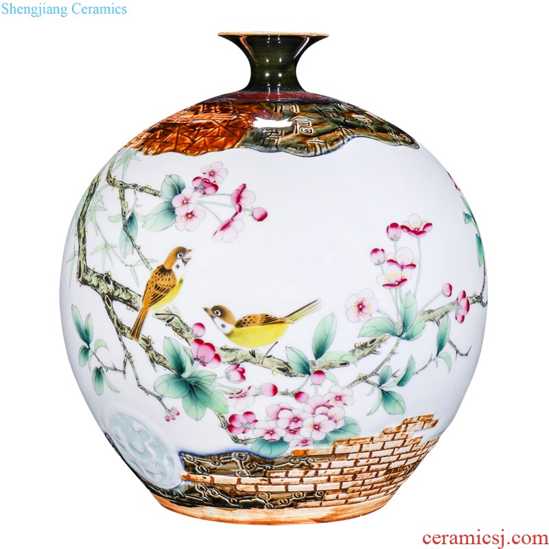 Jingdezhen ceramics hand-painted pastel landscape new Chinese style household to decorate the sitting room of large cylinder collection cornucopia