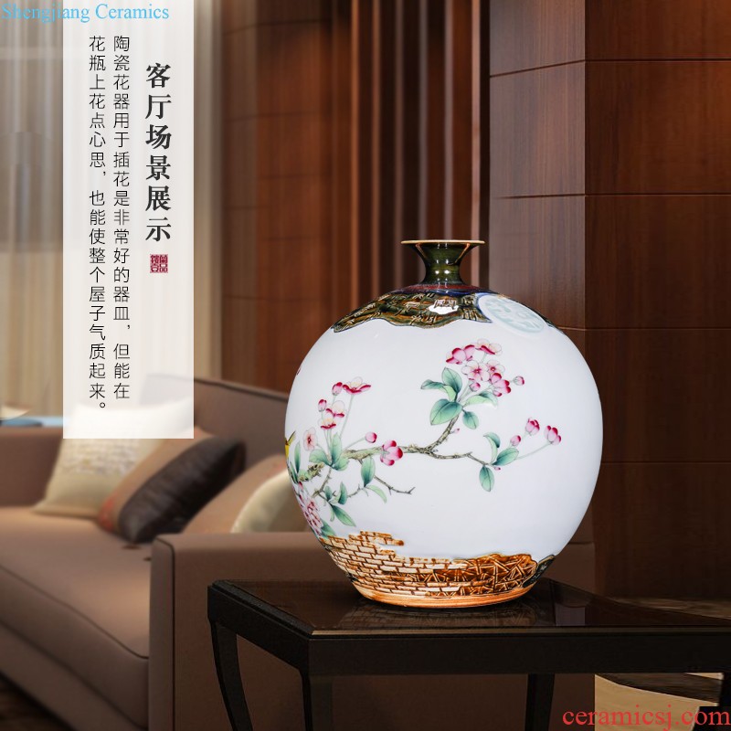 Jingdezhen ceramics hand-painted pastel landscape new Chinese style household to decorate the sitting room of large cylinder collection cornucopia