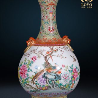 Jingdezhen ceramics vase imitation qing qianlong heavy pastel Wan Shoushuang ears Chinese style club sitting room adornment