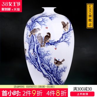 Jingdezhen ceramic vase furnishing articles antique blue-and-white ears flower receptacle, classical Chinese style household rich ancient frame ornaments