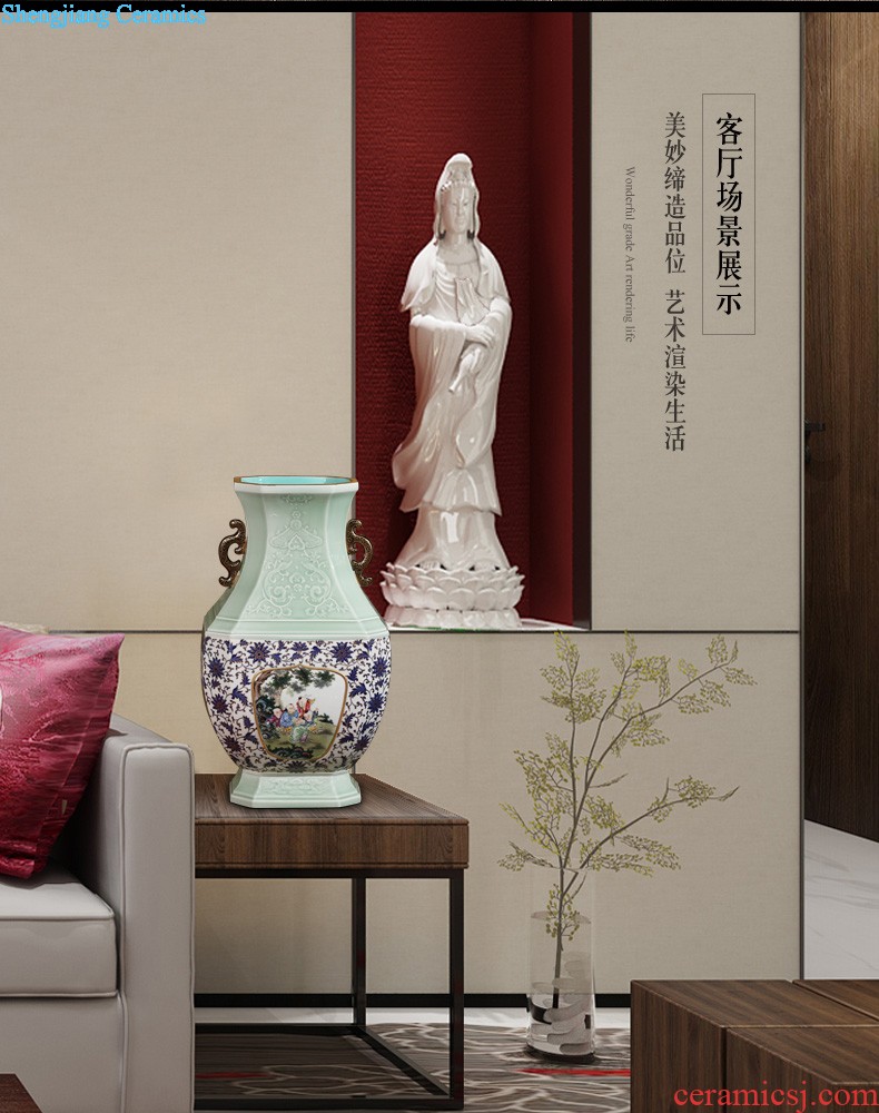 Jingdezhen ceramics furnishing articles imitation qing qianlong pastel landscape ears vases, sitting room of Chinese style household decorations