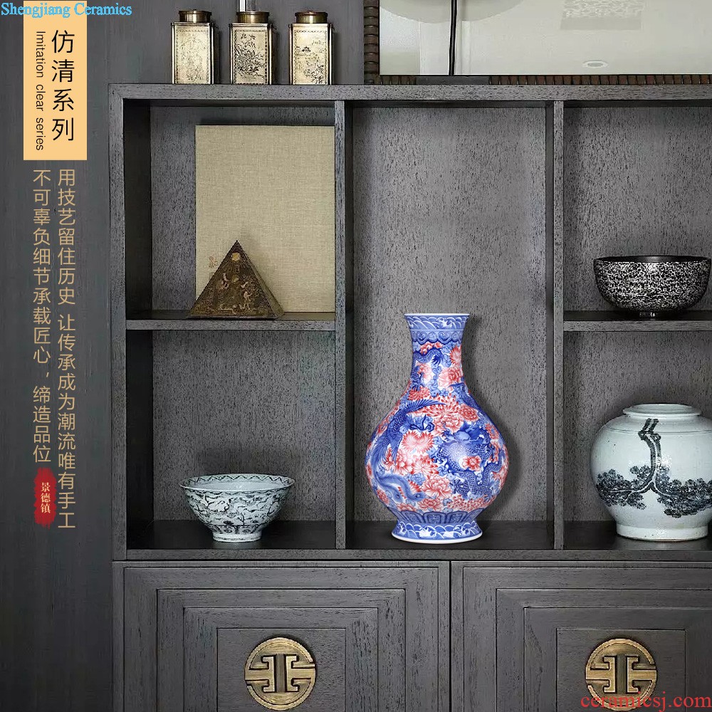 Jingdezhen antique vase grilled ceramic famille rose green flower jar furnishing articles sitting room porch of Chinese style household ornaments