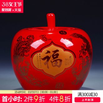 Jingdezhen ceramic pot red Chinese auspicious peony apple storage tank wedding gift sitting room adornment is placed