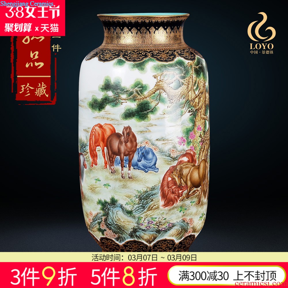 Jingdezhen ceramics furnishing articles imitation qing qianlong heavy pastel medallion the eight immortals ears vase sitting room adornment