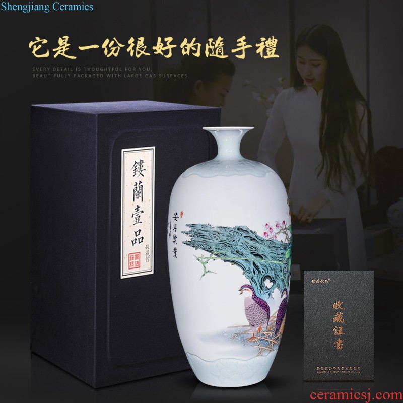 Jingdezhen ceramics hand-painted flower arranging dried flower vase new Chinese style living room TV ark adornment bedroom collection furnishing articles