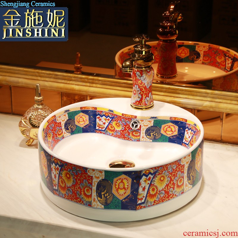 European ceramic art on the stage basin sink round small family household balcony small toilet wash basin