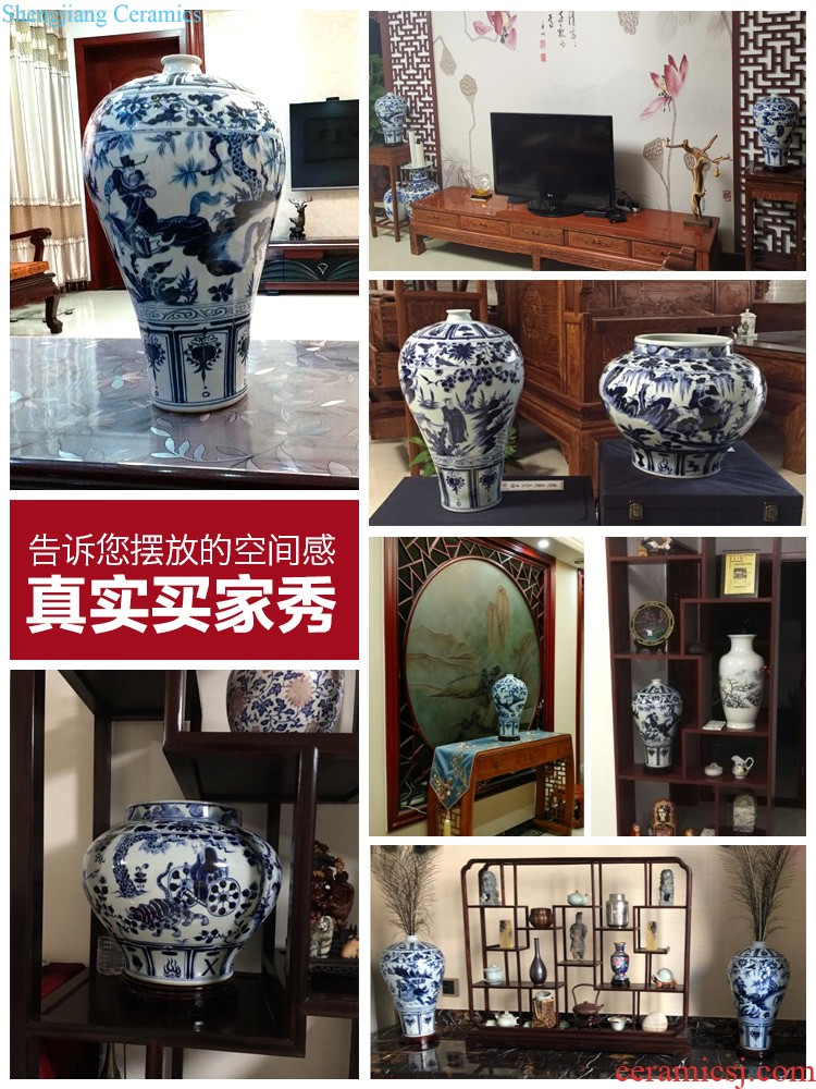 Jingdezhen ceramic furnishing articles hand-painted big dried flower vase planting Chinese office sitting room porch decoration craft gift