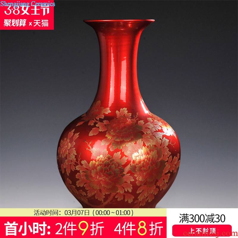 Jingdezhen ceramics Crystal glaze black peony landing a big vase Modern home sitting room floor furnishing articles