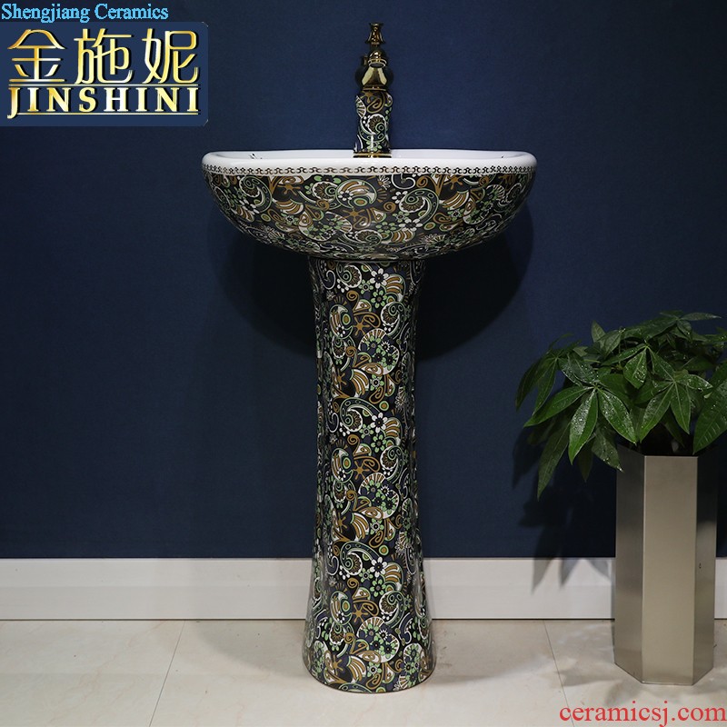 Gold cellnique European pillar of ceramic art basin integrated vertical lavatory floor hotel toilet sink