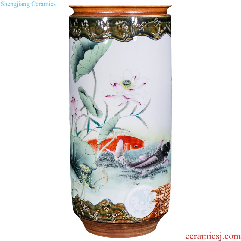 New Chinese style household hand-painted jingdezhen ceramics powder enamel paint painting of flowers and vase TV ark sitting room adornment is placed