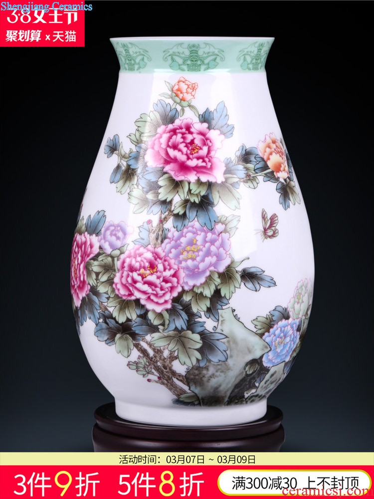 Jingdezhen ceramics Famous general hand-painted color glaze powder enamel pot vase handicraft furnishing articles in the living room