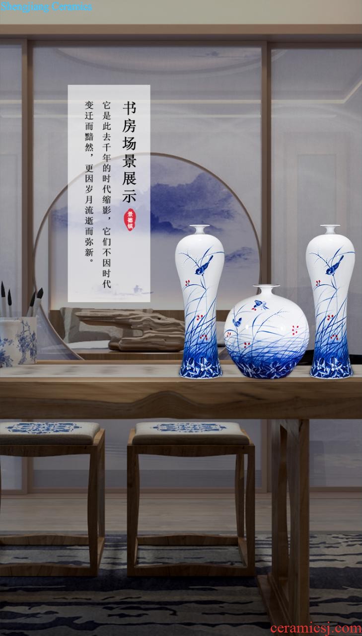 New Chinese style hand-painted vases furnishing articles color ink landscape after classical household three-piece adornment flower arranging jingdezhen ceramics