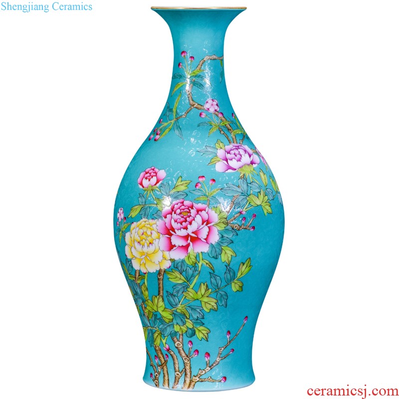 Jingdezhen ceramics hand-painted pastel lotus flower vase collection of new Chinese rich ancient frame home sitting room adornment is placed