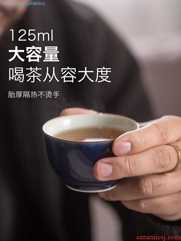 Jingdezhen kung fu tea cups kiln hand-painted teacup sample tea cup single glass ceramic tea set firewood building masters cup