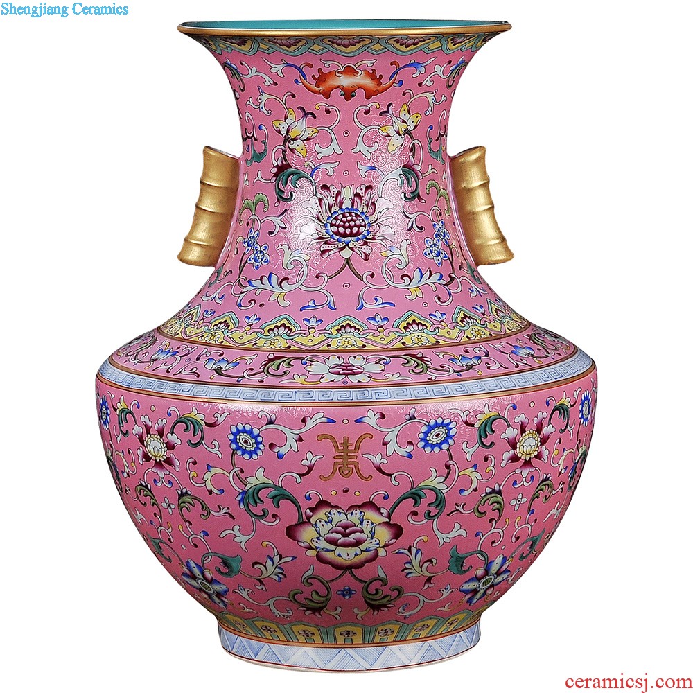 Jingdezhen ceramics powder enamel archaize tong qu wooden stick vases, flower arranging Chinese style classical home furnishing articles