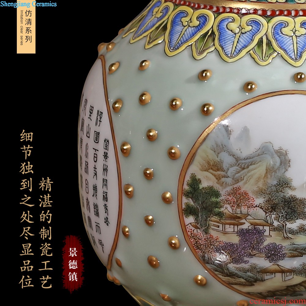 Jingdezhen ceramics furnishing articles imitation qing qianlong red bottom phase pattern celestial treasure vase Chinese style household ornaments