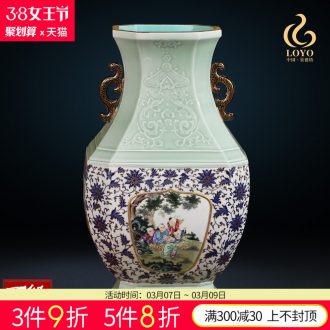 Jingdezhen ceramics furnishing articles imitation qing qianlong pastel landscape ears vases, sitting room of Chinese style household decorations