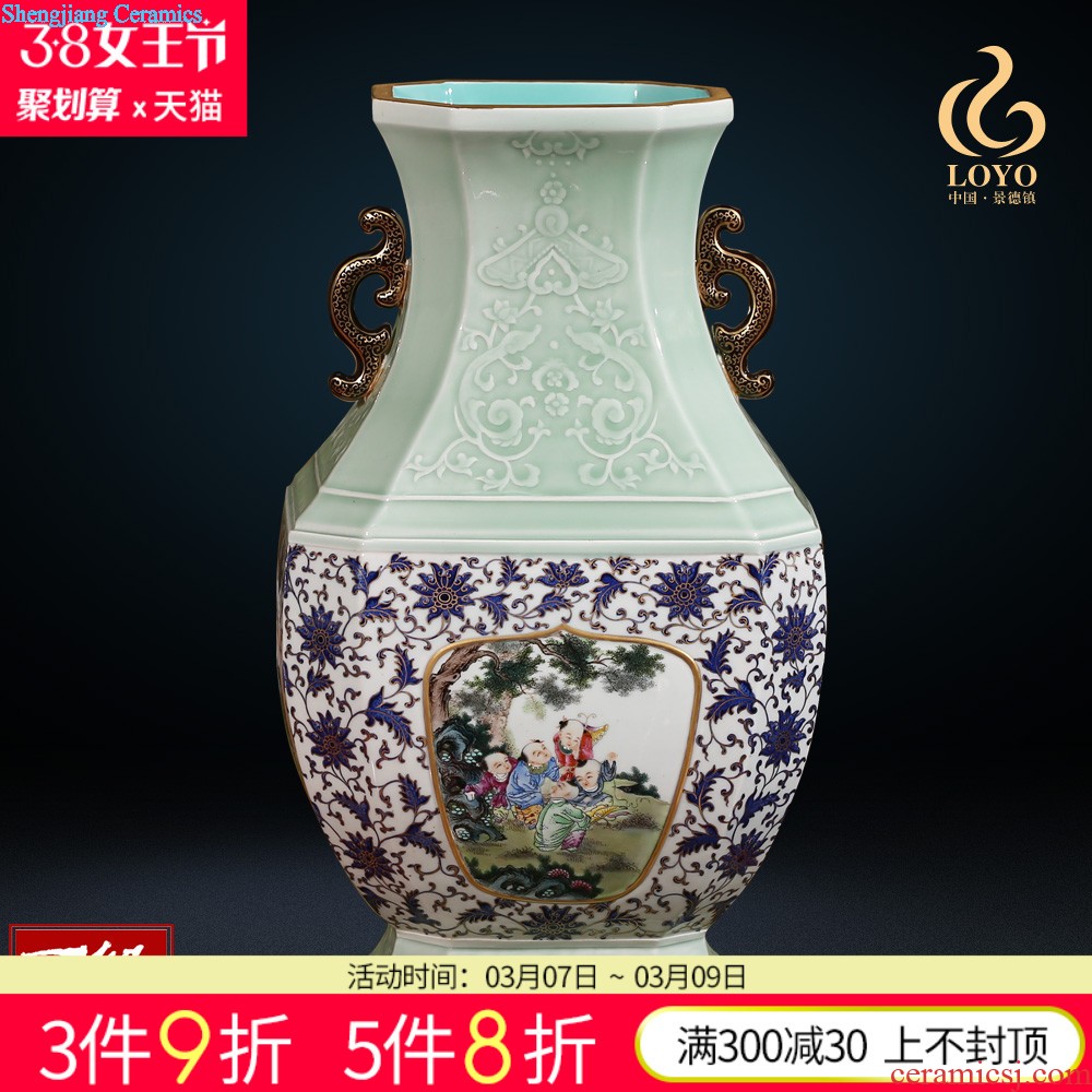 Jingdezhen ceramics furnishing articles imitation qing qianlong pastel landscape ears vases, sitting room of Chinese style household decorations