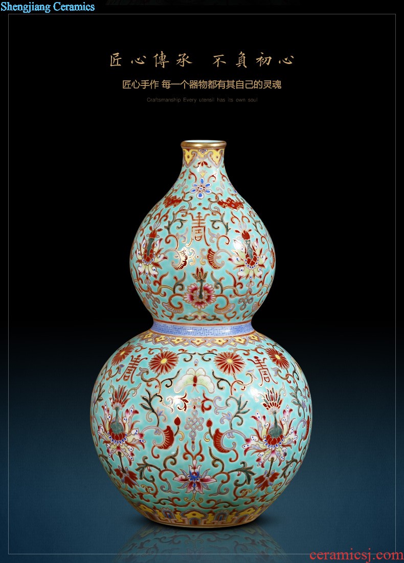 Jingdezhen ceramics vase imitation qing emperor kangxi golden pheasant tail bottles of Chinese style household adornment TV ark furnishing articles