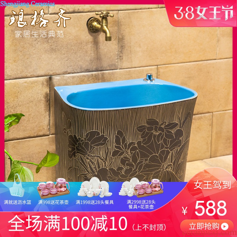 Koh larn, neat hand-drawn square stage basin ceramic lavabo art of the basin that wash a face basin sinks green lotus