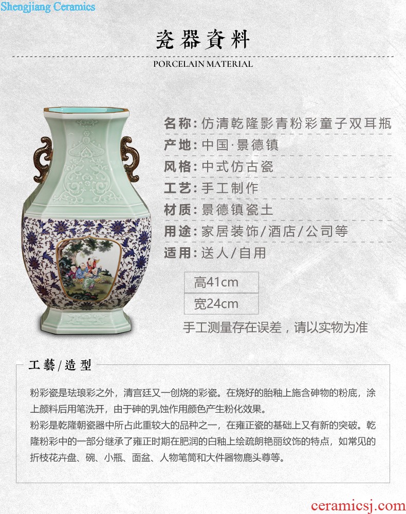 Jingdezhen ceramics furnishing articles imitation qing qianlong pastel landscape ears vases, sitting room of Chinese style household decorations