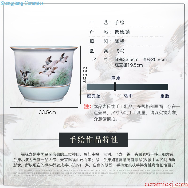 Jingdezhen ceramics hand-painted fu lu shou decoration floor vase sitting room of new Chinese style household collect bottles of furnishing articles