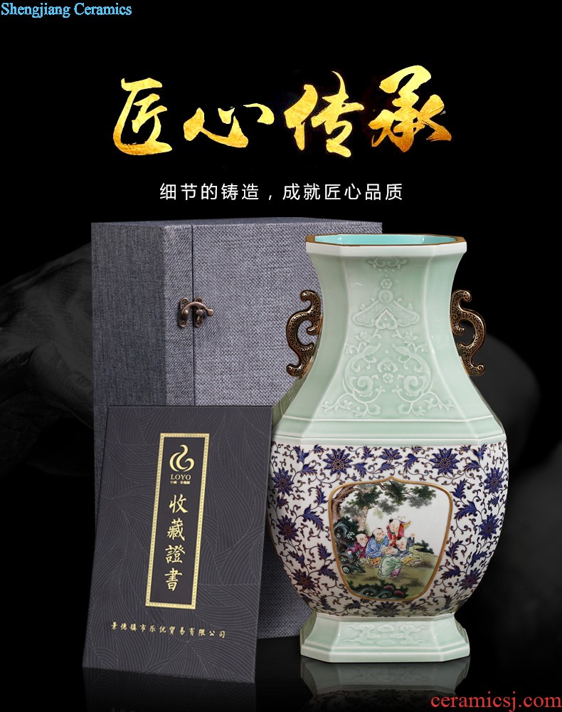 Jingdezhen ceramics furnishing articles imitation qing qianlong pastel landscape ears vases, sitting room of Chinese style household decorations