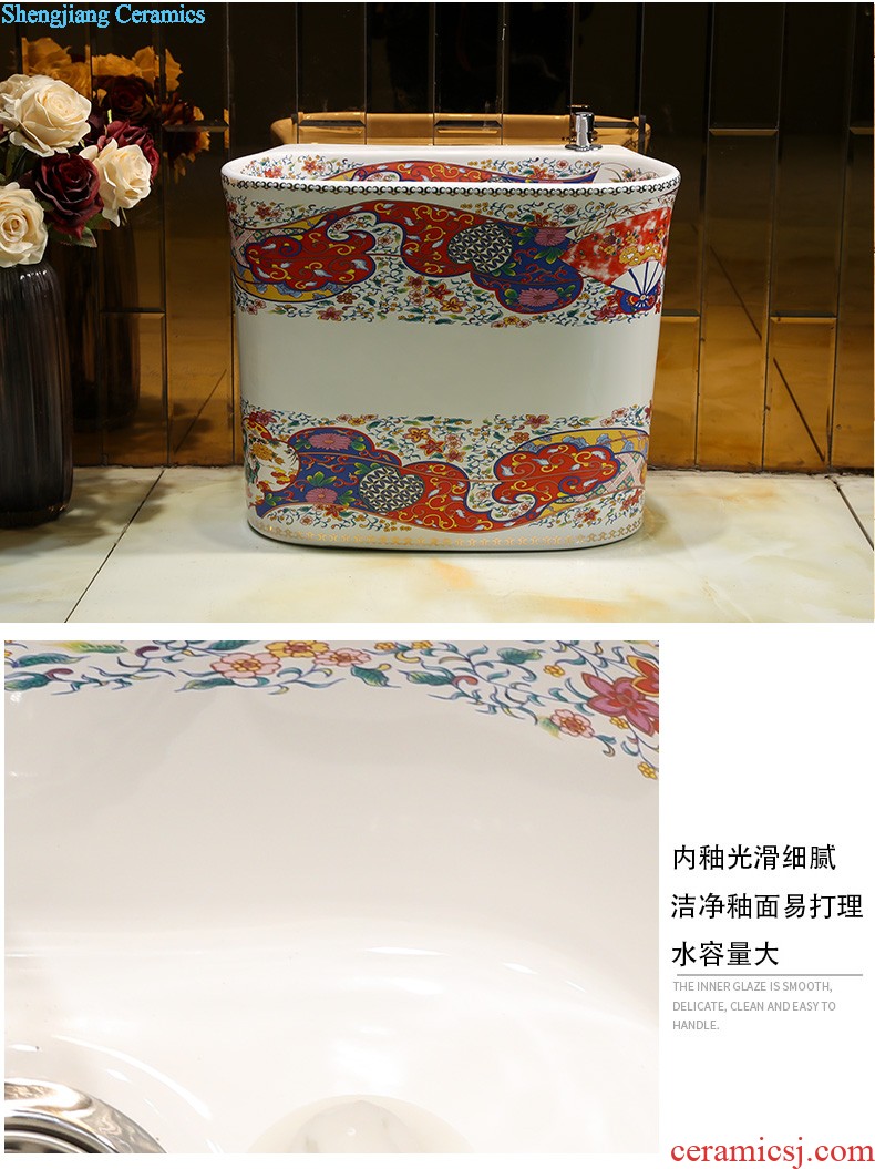 Post, the package mail Jingdezhen ceramic art mop basin mop mop pool pool Blue and white chrysanthemum petals blue