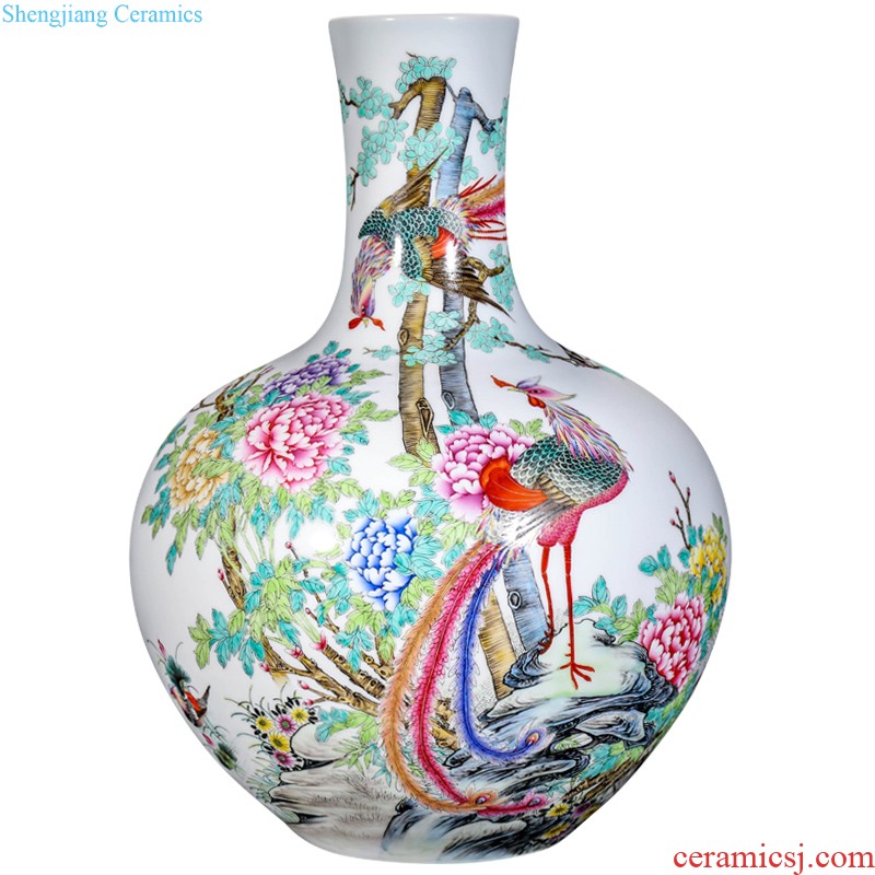 Jingdezhen ceramics hand-drawn square painting of flowers and household decoration as collection of new Chinese style antique vase furnishing articles