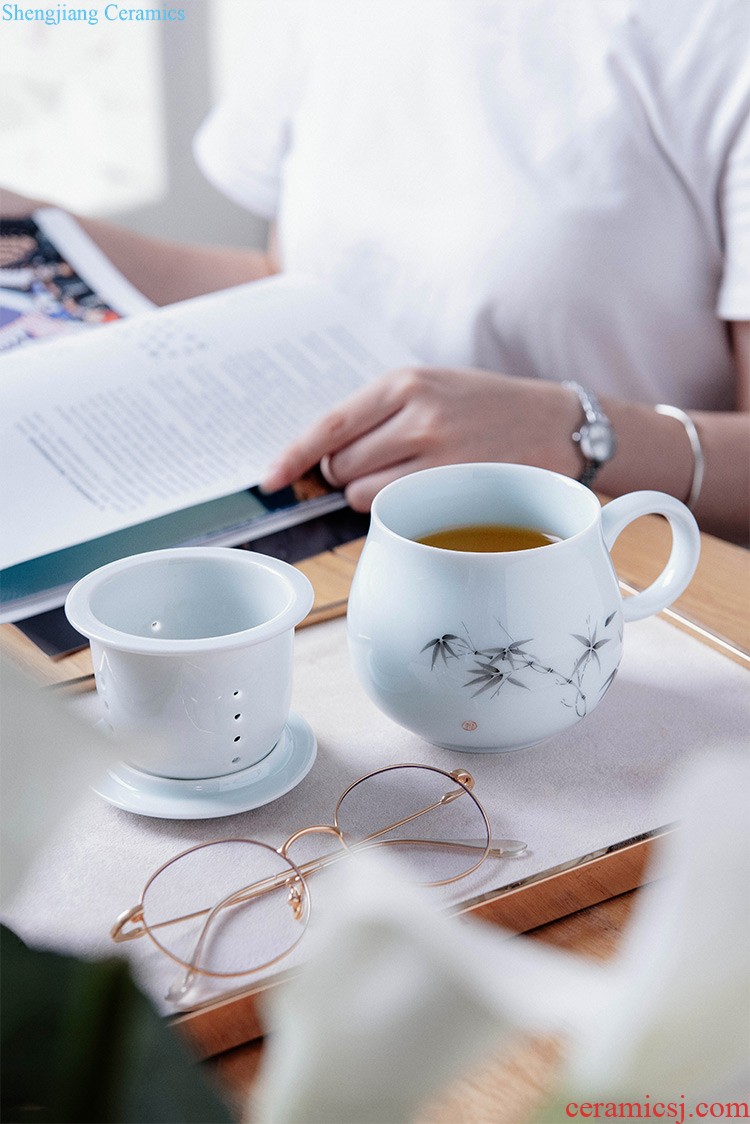 Pure manual hand-painted bound lotus flower blue only three tureen tea bowl of jingdezhen ceramic cups kung fu tea set