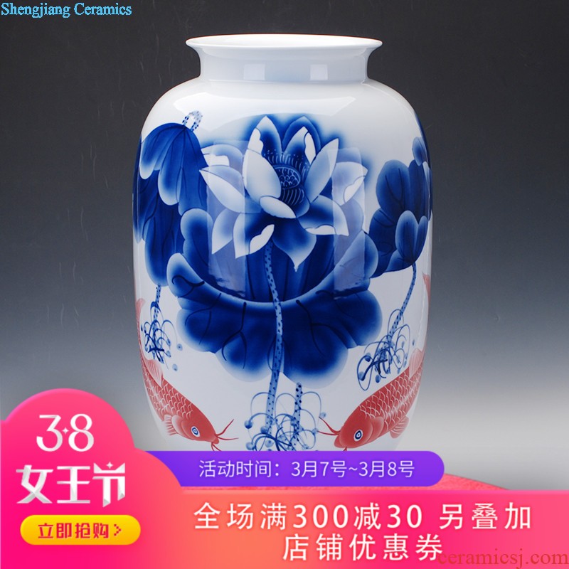 Jingdezhen ceramic 224 little gold fish tank water lily of blue and white porcelain basin bowl lotus tortoise cylinder Aquatic animals writing brush washer fish bowl