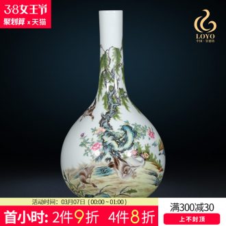 Jingdezhen ceramics imitation qing yongzheng colored enamel peacock willow bottles of Chinese vase trumpet rich ancient frame ornaments